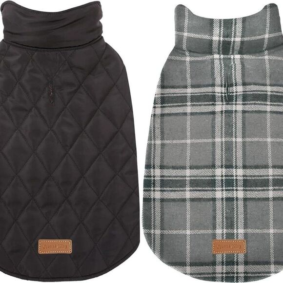 Reversible Waterproof Winter Dog Jacket Coat Plaid and solid Black Sz L NEW - Picture 4 of 4